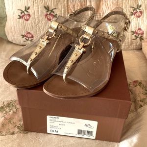 Coach Gold Studded Leather Wedge Sandals